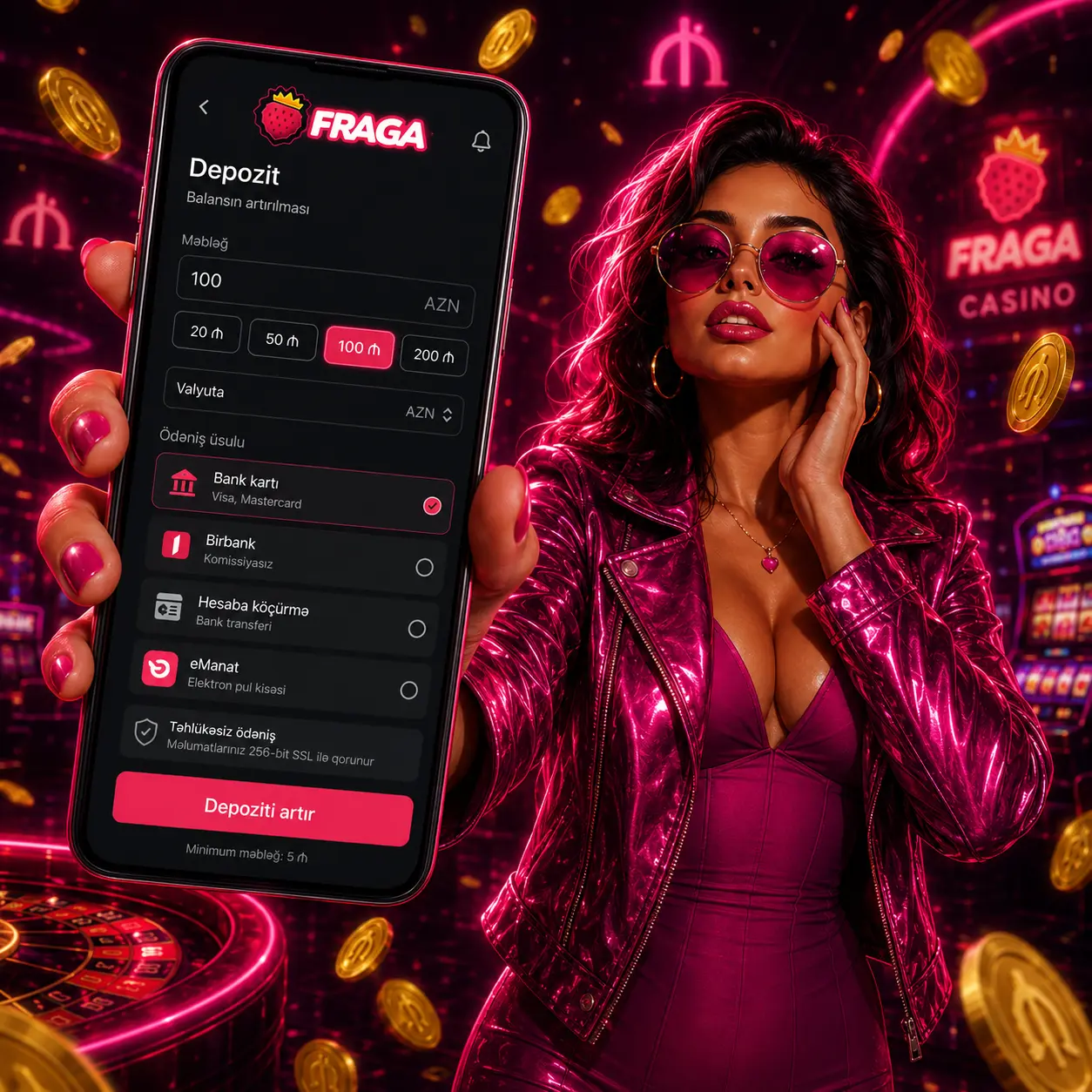 Fraga depozit səhifəsi, AZN ilə balans artırma, ödəniş üsulları və Fragabet hesab əməliyyatları